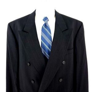 Yves Saint Laurent Double‎ Breasted Wool Blazer 48R Gray Striped Suit Jacket